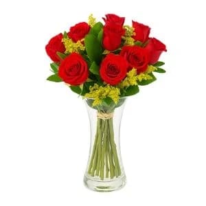 Arranjo com 10 Rosas Vermelha no Vaso de Vidro