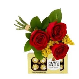 Ramalhete de 3 Rosas Vermelha com Chocolate