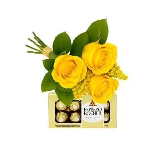 Ramalhete de 3 Rosas Amarela com Chocolate