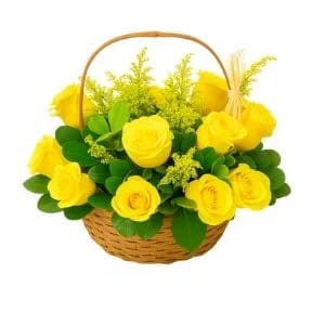 Cesta com 12 Rosas Amarela