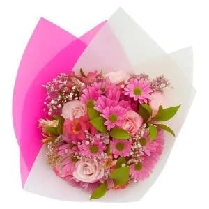 Buquê de 6 Rosas e Flores Mistas Rosada