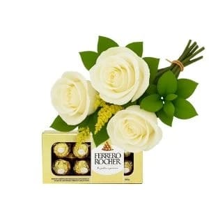 Ramalhete de 3 Rosas Branca com Chocolate