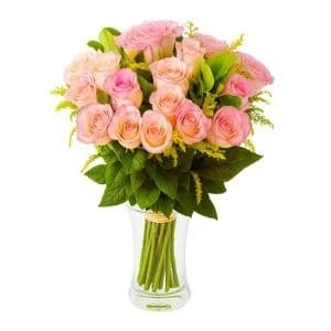 Arranjo de 16 Rosas Rosada no Vaso de Vidro