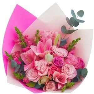 Buquê de Rosas Rosada com Lírio